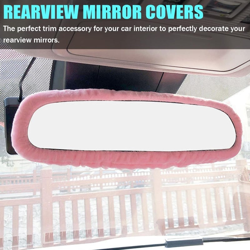 Bittwee Car Rearview Mirror Cover, Auto Interior Elastic Comfortable Rear View Mirror Protector Decorative Accessories for Girls Women Man Gift, Universal for Vehicles, SUV, Truck, RV (Pink) - Image 2